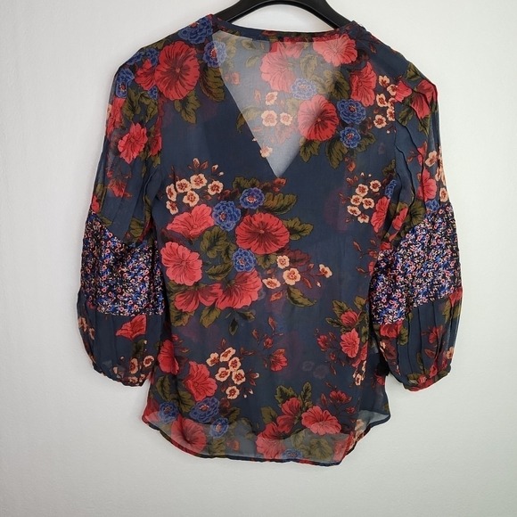 Boho Festival Daniel Rainn XS Floral Tunic Blouse Tassels Blouson Sleeve - Picture 3 of 7